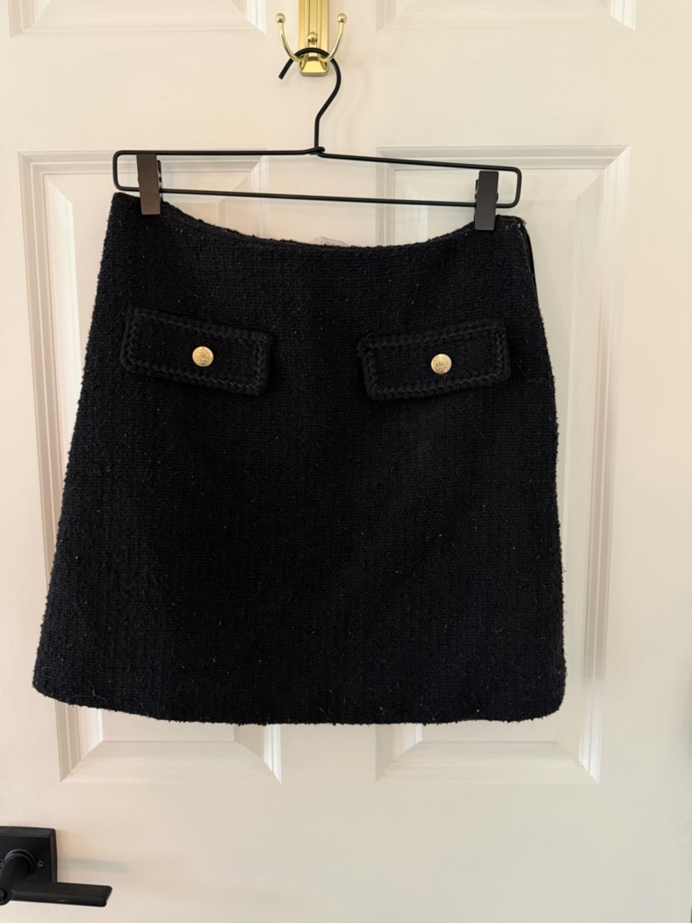 LOFT Black Bouclé Mini Skirt with Gold Buttons